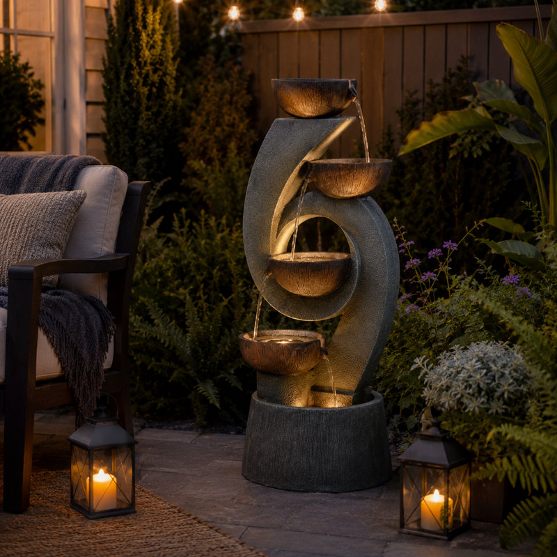 Markiece Hand Crafted Weather Resistant Waterfall Fountain with Light