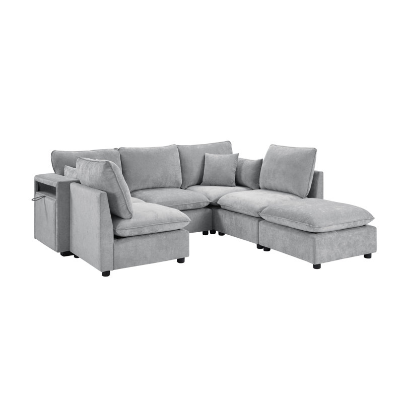 Canapé modulaire modulaire avec rangement et canapé USB en chenille gris pour une vie moderne