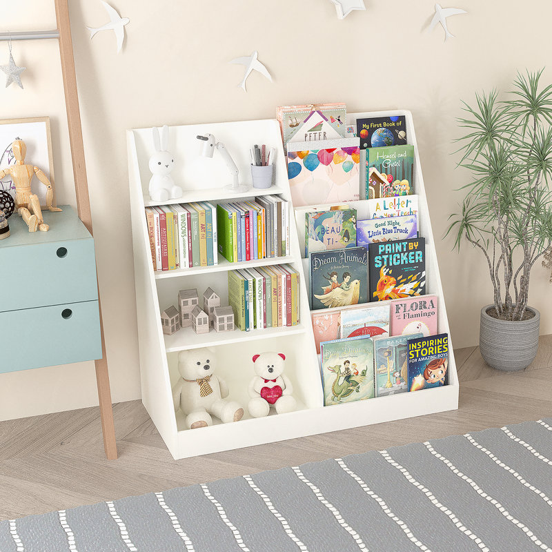 Bibliothèque pour enfants et organisateur de rangement pour jouets, étagère à livres multifonctionnelle en bois pour enfants avec présentoir à bibliothèque