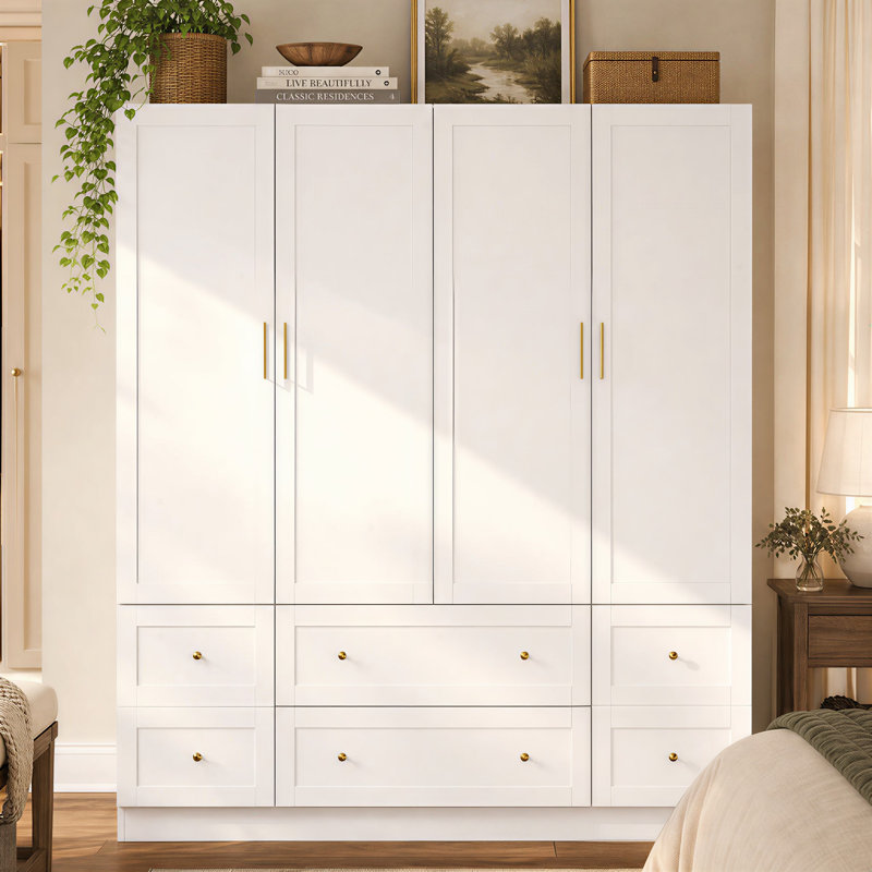Armoire 4 portes avec rangement optimisé, Blanc