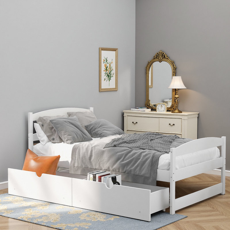 Lit plateforme avec rangement Braughton, Blanc