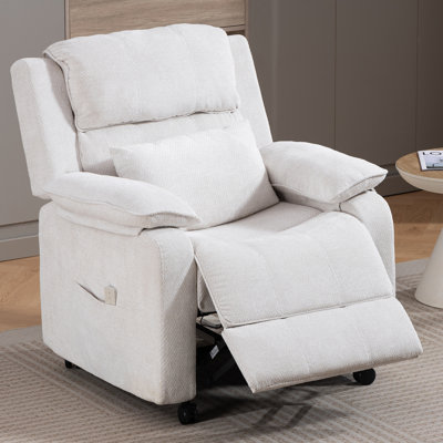 33.5" Wide Chenille Power Recliner Chair with Remote & Lockable Casters, Easy to Move and Securely Lock in Place