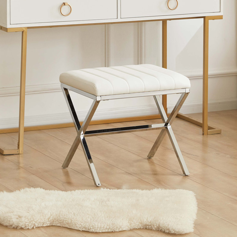 Tabouret de coiffeuse en simili cuir Pollman, Argenté / blanc