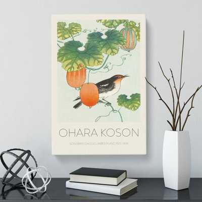 Songbird in Cucumber Plant by Ohara Koson - Wrapped Canvas