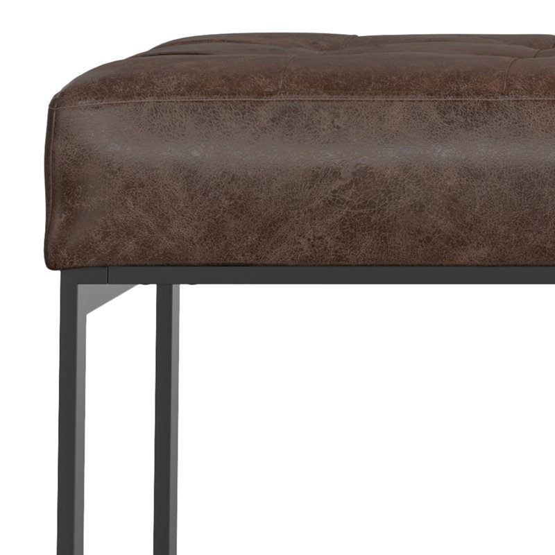 Penelope 56"W Genuine Leather Tufted Ottoman Bench with Metal Base