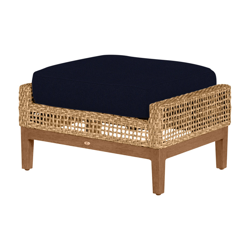 Repose-pieds tissé péninsule - Raphia clair / bois de santal, Pas de passepoil + bourre standard, Lin marine