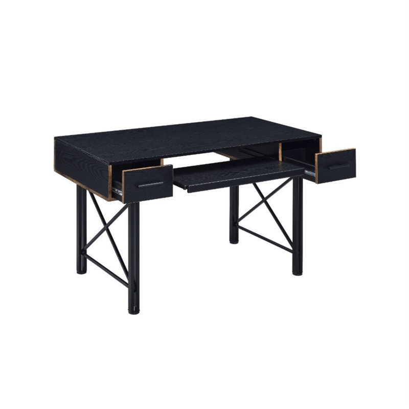 Settea 51" Industrial Black Wooden Computer Desk with Drawers and Keyboard Tray