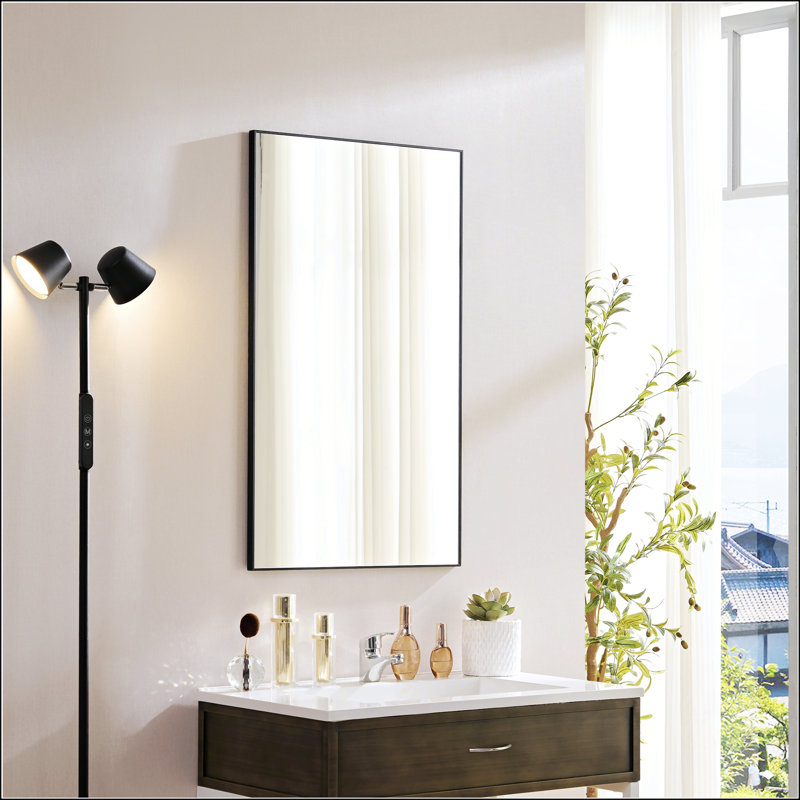 Miroir de salle de bain moderne avec cadre en métal résistant à la rouille et verre flotté haute définition, 22 po x 60 po
