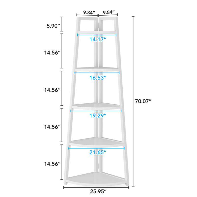 177.8cm H x 65cm W Metal Corner Bookcase, White