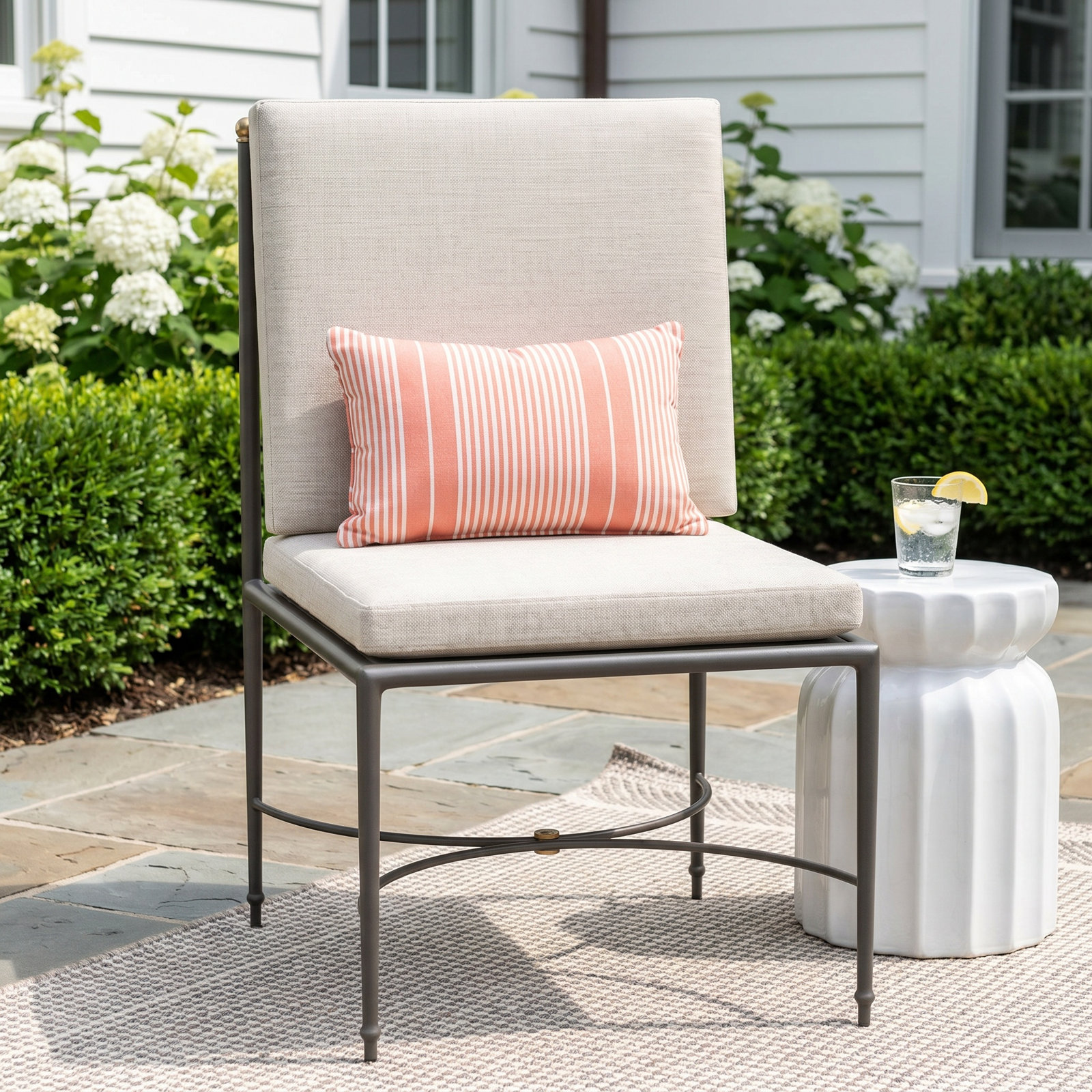 Roma Wrought Aluminum Outdoor Side Chair, No Welt, Perigold Posh Sky