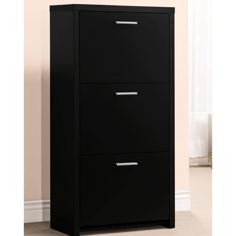3 rangements à chaussures noirs avec une armoire contemporaine au design élégant pour la salle de lavage