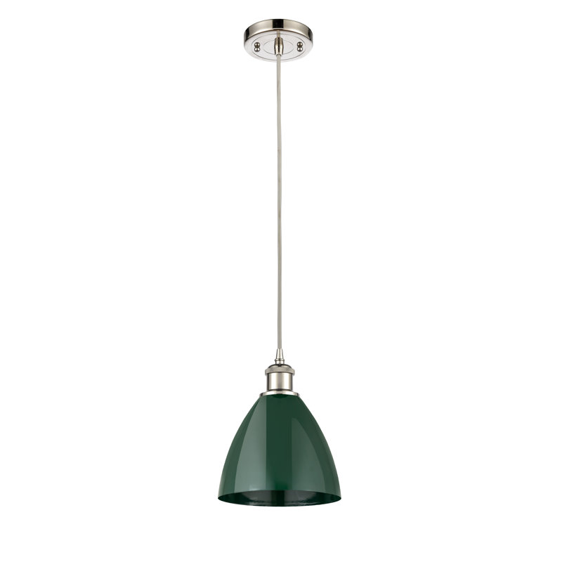 Luminaire suspendu conique 1 lumière, Vert, Nickel poli