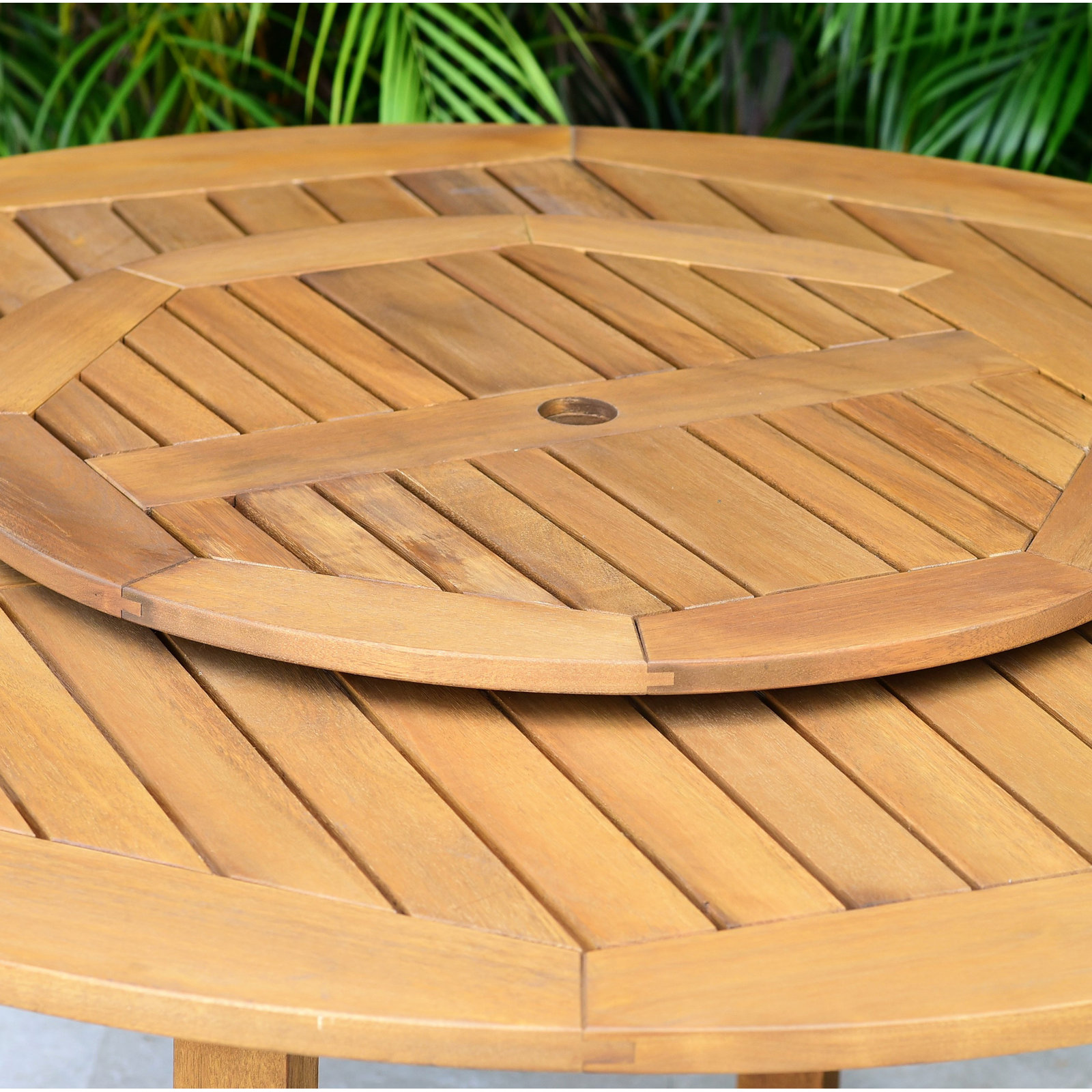 Anautica 59" Eucalyptus Patio Dining Set, Black/Beige