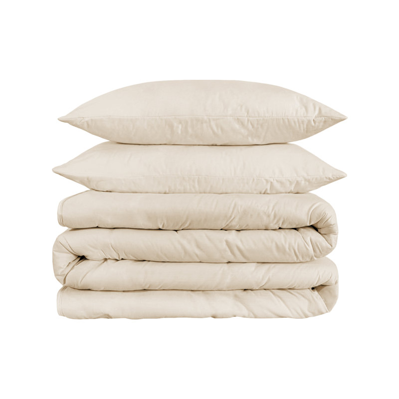 Ensemble de housse de couette de luxe 100% coton à densité de tissage 1200 fils 3 pièces, Ivoire