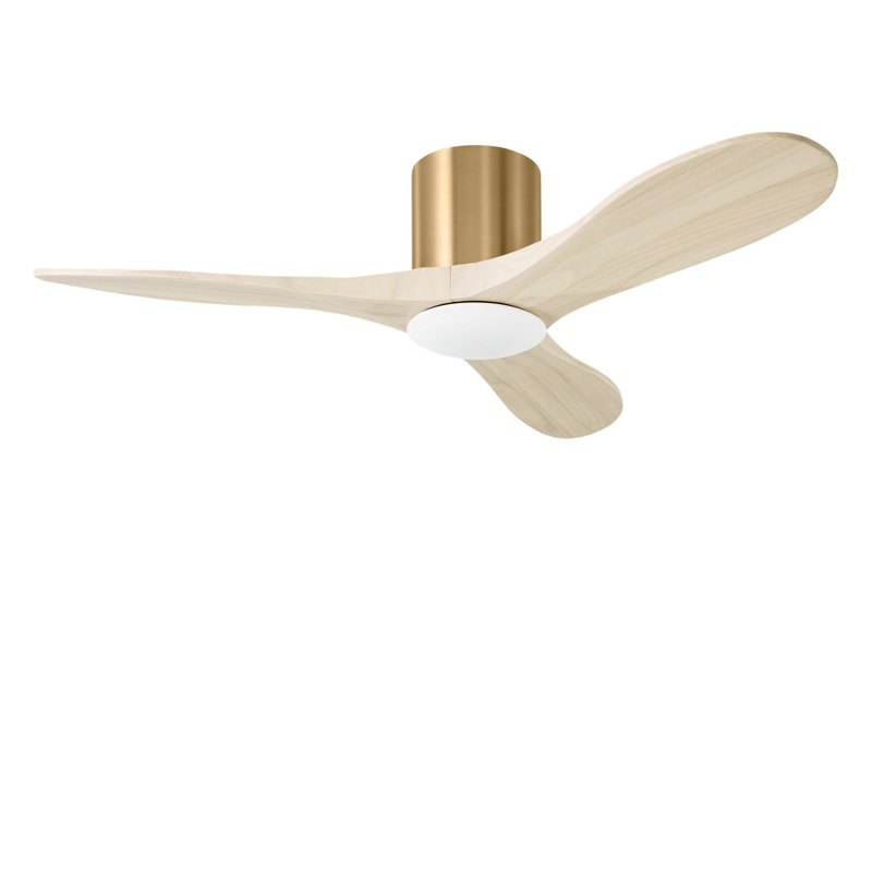 Maverick Smart Hugger LED Ceiling Fan, Washed White Oak, 44" Wide, Burnished Brass