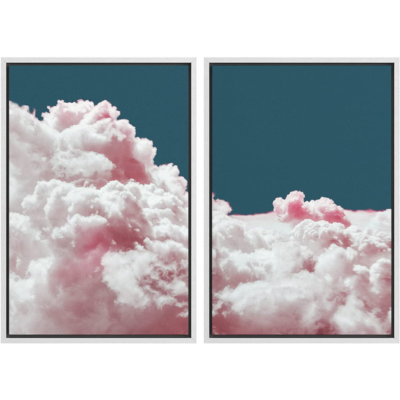 " SIGNLEADER Framed Canvas Print Wall Art Set Pink Cotton Candy Cloud Sky Landscape Nature Wilderness Photography Modern Art Chic Scenic Colorful for Living Room, Bedroom, Office " 2 Piece Art Graphic Art Print