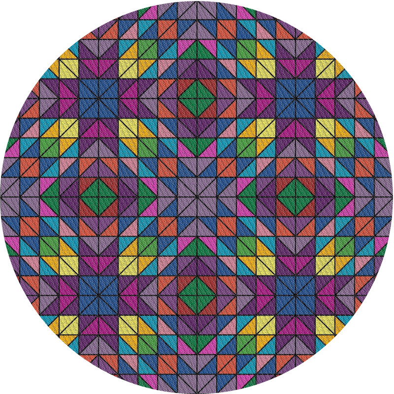 Tapis mauve à motifs/mer verte, Rond 5 pi