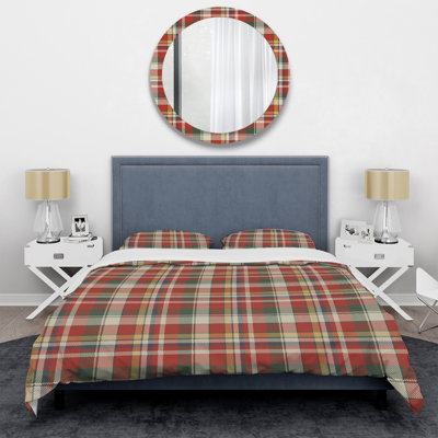 Tartan à carreaux rouge et vert - Ensemble de housse de couette abstrait - Microfibre de polyester