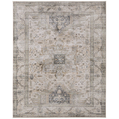 Thara Traditional Medallion, Tan/Green/Ivory, 10'-0" x 12'-8" Area Rug