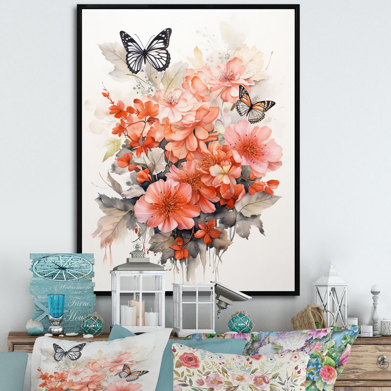 Art mural sur toile Corail, H 20 po x l 12 po x P 1 po, Cadre flottant noir