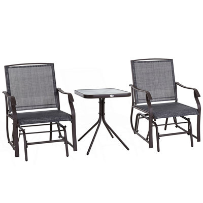 3 Piece Outdoor Glider Chair With Coffee Table, 2 Patio Rocking Swing Chairs
