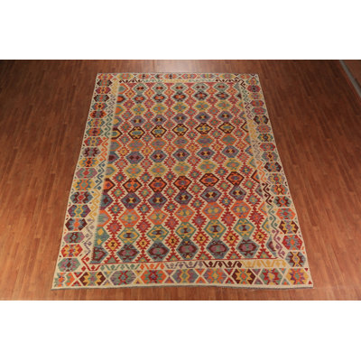 Tapis oriental géométrique All-Over Kilim 10 x 13