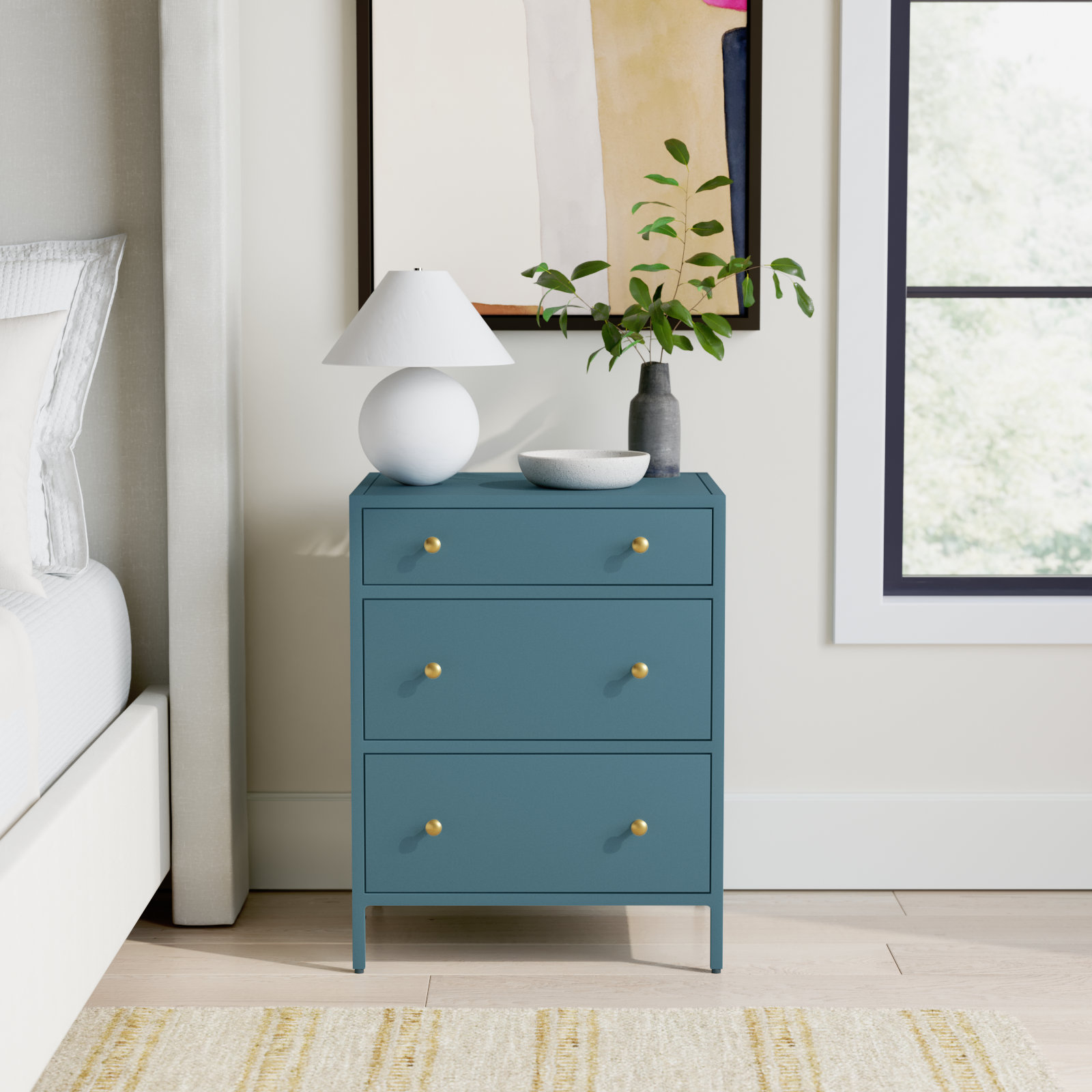 Walee 3-Drawer Nightstand, Blue