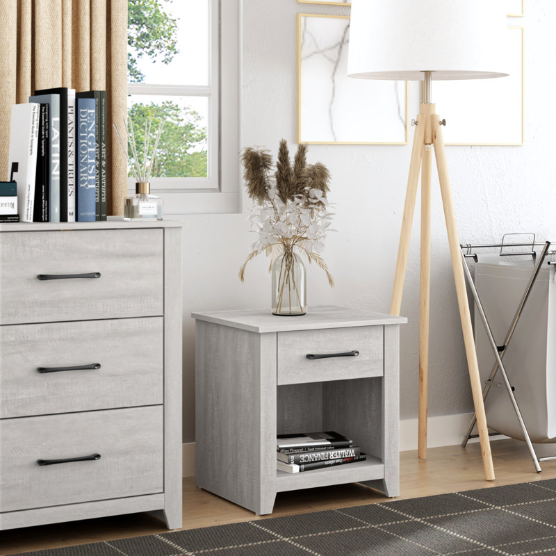 Walter 20.3" 1 Drawer Nightstand, Dusty Gray Oak