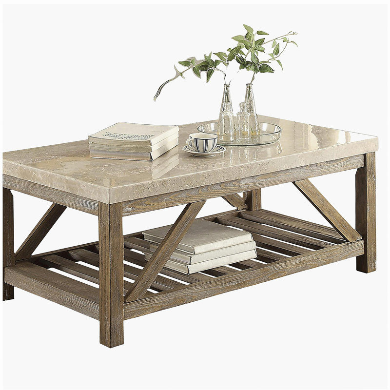 Table basse de salon de style industriel 1 pièce avec plateau en marbre et table de salon blanc crème