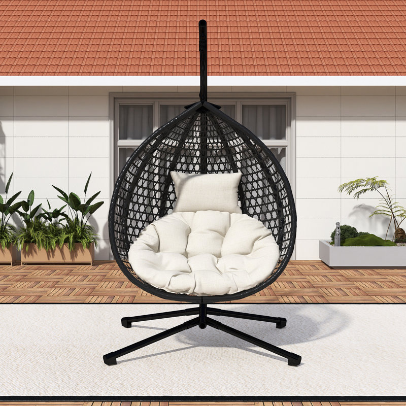 Fauteuil à œufs suspendu pour l'intérieur et l'extérieur, Noir, Beige