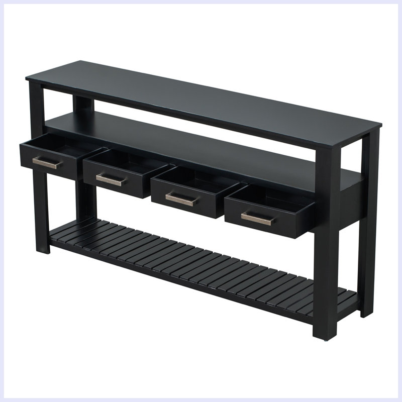 Console moderne avec 4 tiroirs et 2 tablettes, Noir, noir, noir, noir