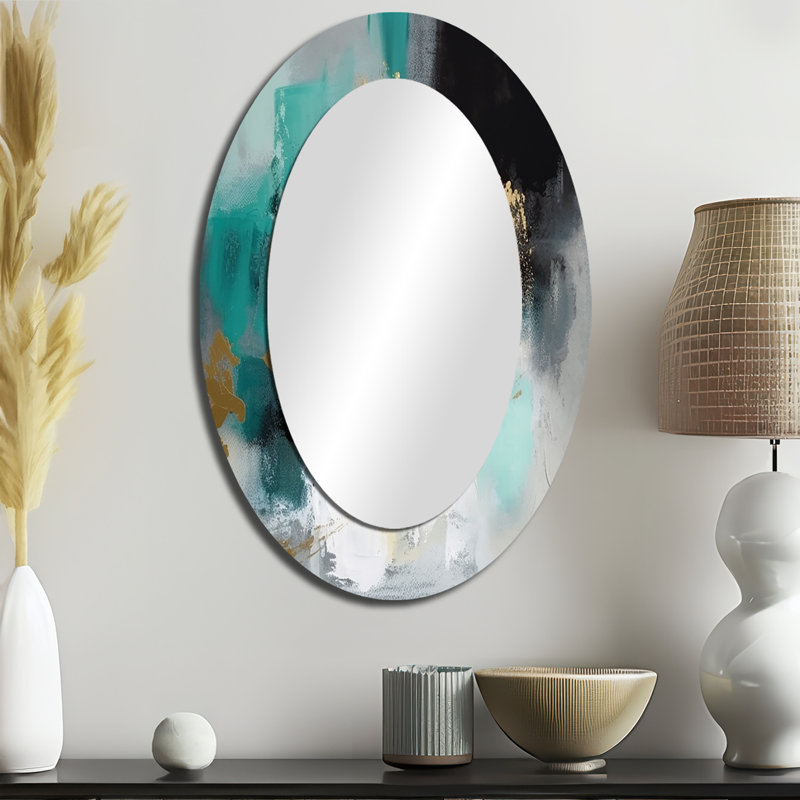 Miroir mural ovale moderne bleu et turquoise, 36 po x 24 po