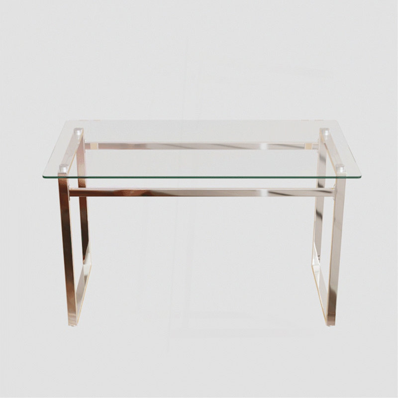 Table de salle à manger 51 "moderne en verre rectangulaire minimaliste pour 4 à 6 personnes avec plateau en verre trempé de 0,31" et pieds en métal chromé argenté, bureau de table d'écriture, pour la cuisine, le salon et la salle à manger (0 dégât)