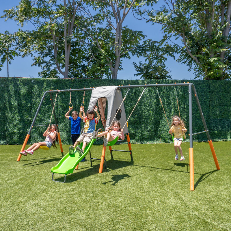 Ensemble de balançoire en métal avec balançoire debout et anneaux de gymnastique Jungle Warrior