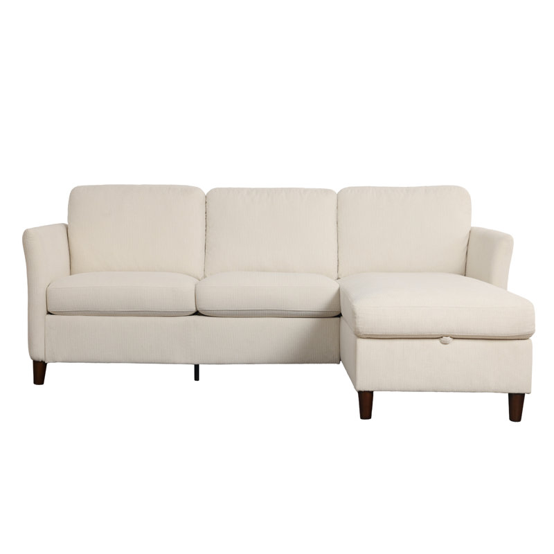 88.5'' W Corduroy Upholstered L Shape Sofa With Chaise Lounge, Hidden Storage & Side Pockets, Solid Wood Legs And Anti-Slip Pads