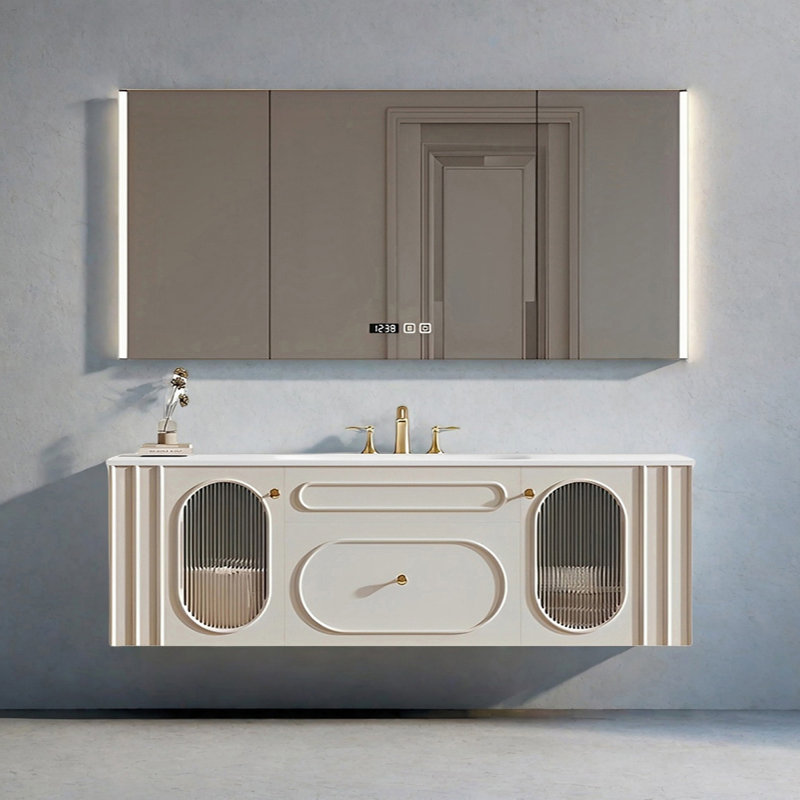 French cream-style smart bathroom cabinet, 19.68" H x 62.99" W x 21.65" D