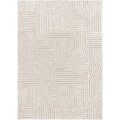 Tapis lavables 5 x 7 pour salon moderne de couleur unie beige moelleux