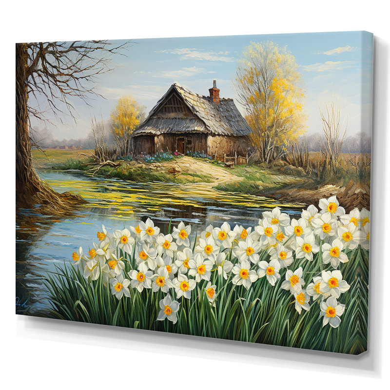 «White and Yellow Daffodils Country Charm I», reproduction sur toile, Toile tendue, H 12 po x l 20 po