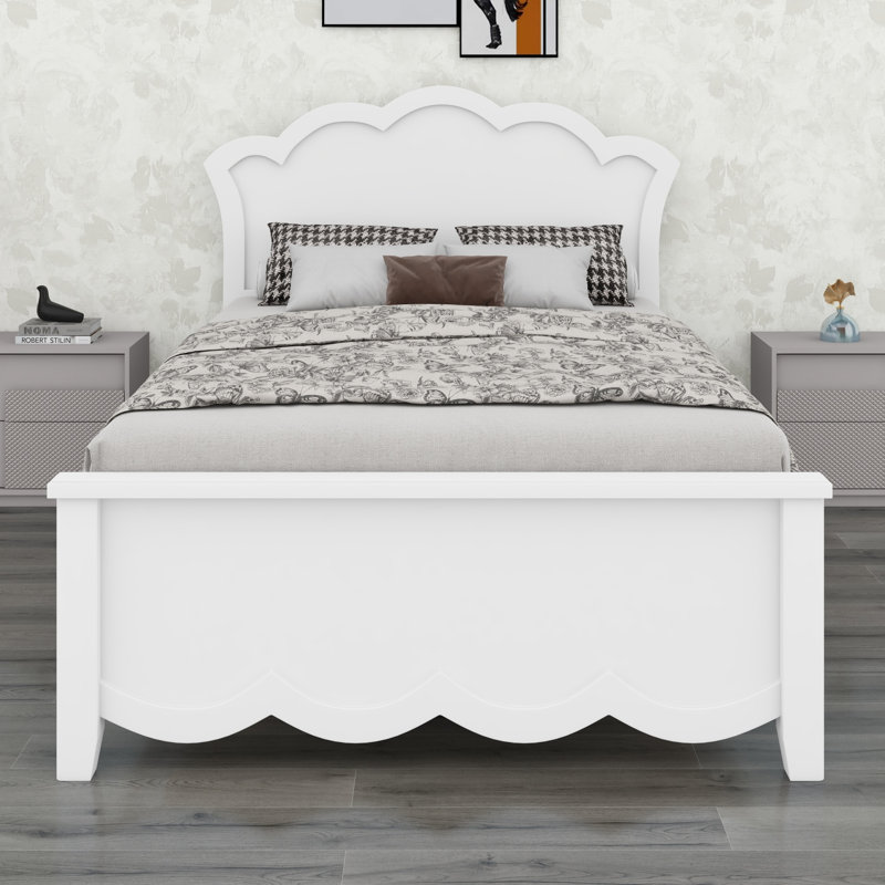 Wooden Platform Bed Featuring a Headboard