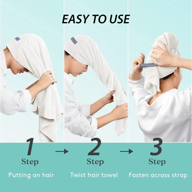 Serviette à cheveux à séchage rapide en microfibre anti-frisottis, Gris