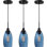 Ensemble de 3 mini-luminaires suspendus en verre grainé bleu foncé