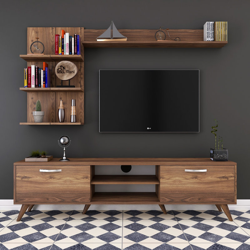 Husnu Entertainment Center for TVs up to 55", Walnut, 1 TV Stands, 1 Middle Shelf and 1 Large Shelf