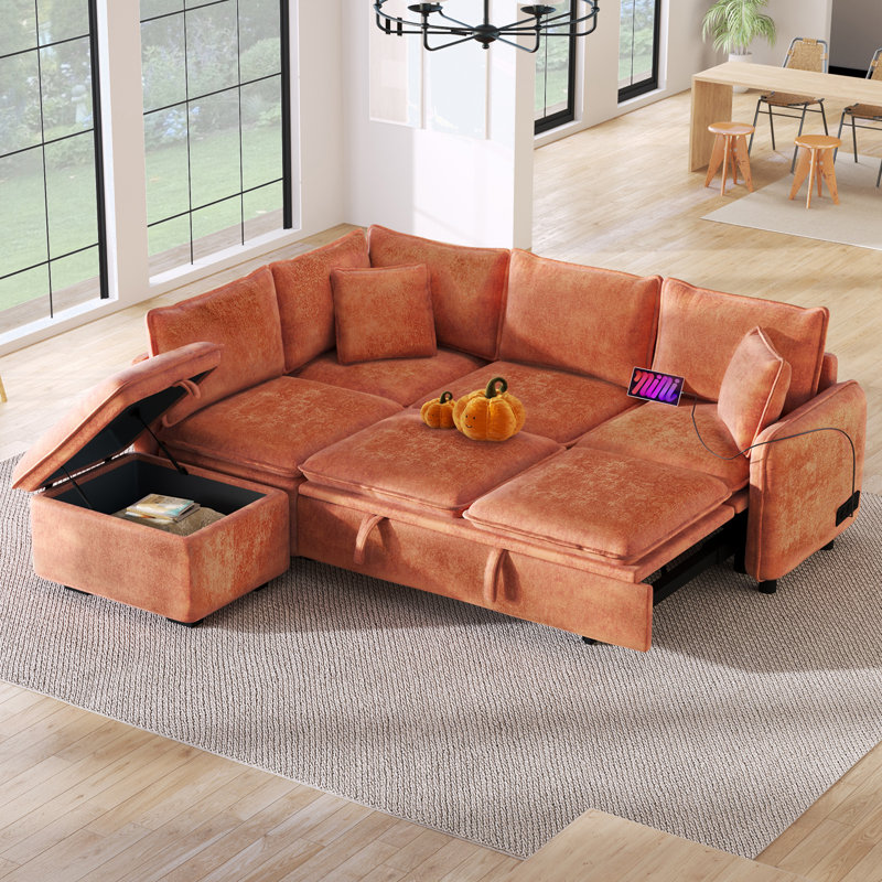 Tivarris Upholstered L-Shaped Sectional Left Hand Facing, Orange Chenille