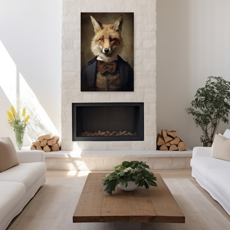 Art contemporain rétro, forêt de renard rétro, H 48 po x l 32 po