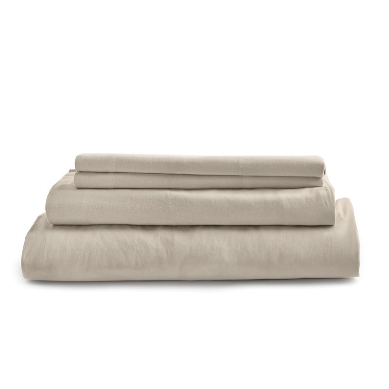 Ensemble de draps en flanelle 100% coton 4 pièces Modern Soft - doux et durable pour toutes les saisons, Brun clair