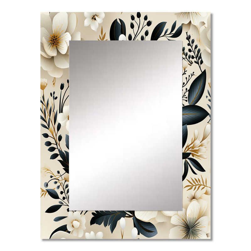 Akalya, motif floral bohème minimaliste - miroir mural décoratif floral, miroir de chalet, impression sur métal