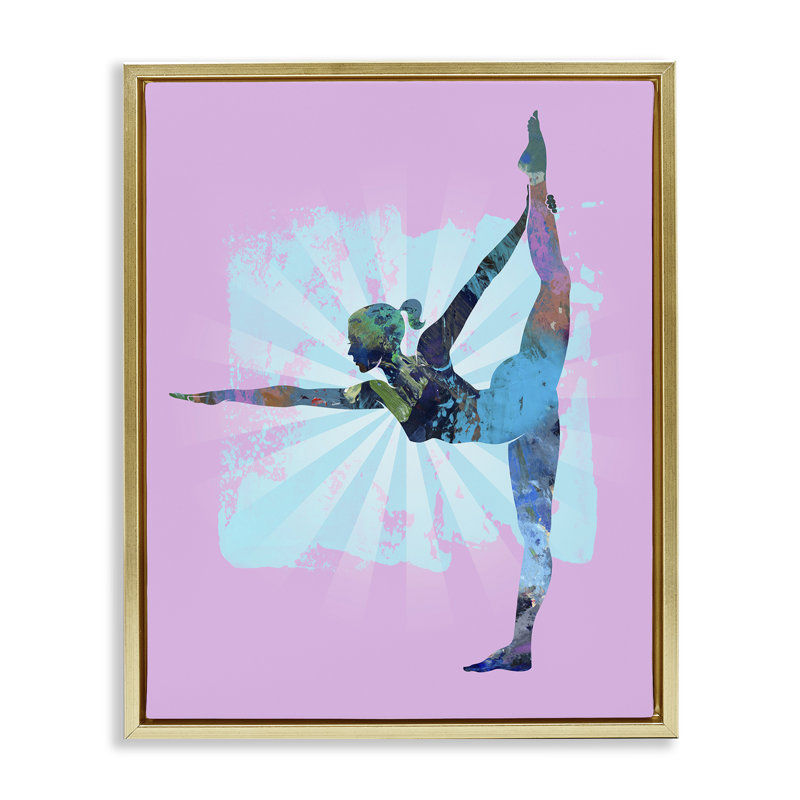 «Stretching Mindful exercise», art mural encadré noir par Tim Parker, Cadre flottant métallique doré, H 21 po x l 17 po