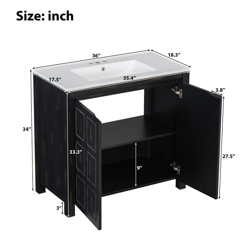 Ensemble de meuble-lavabo de salle de bain espresso vintage avec lavabo en céramique et armoire de rangement rustique