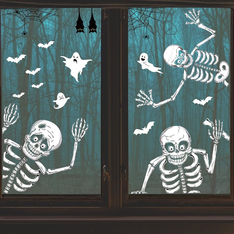 140-Piece Halloween Window Clings – Removable Double-Sided Glass Decals