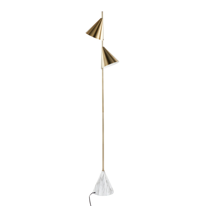 Lampe sur pied contemporaine en métal 65 "avec une base en faux marbre Cone, Doré, Doré